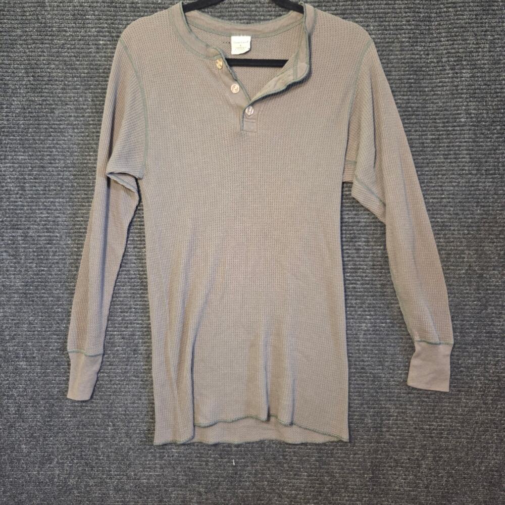 Great Land Waffle Knit Thermal Henley Shirt Men's Large Green Long Sleeve